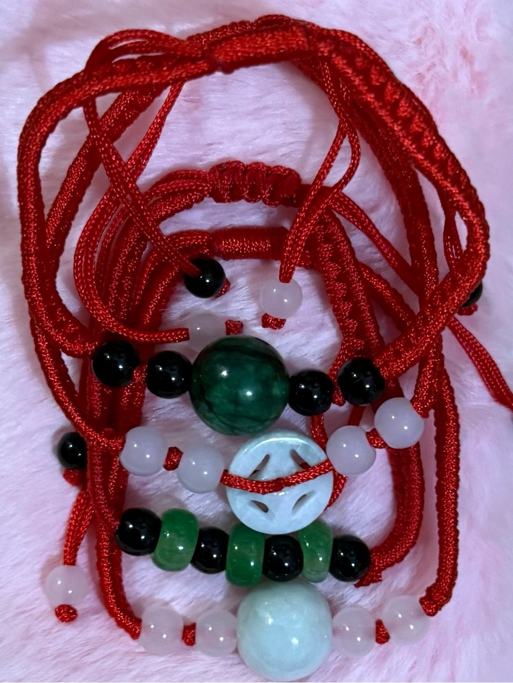 4 Green Jade Beaded Adjustable Bracelet Set